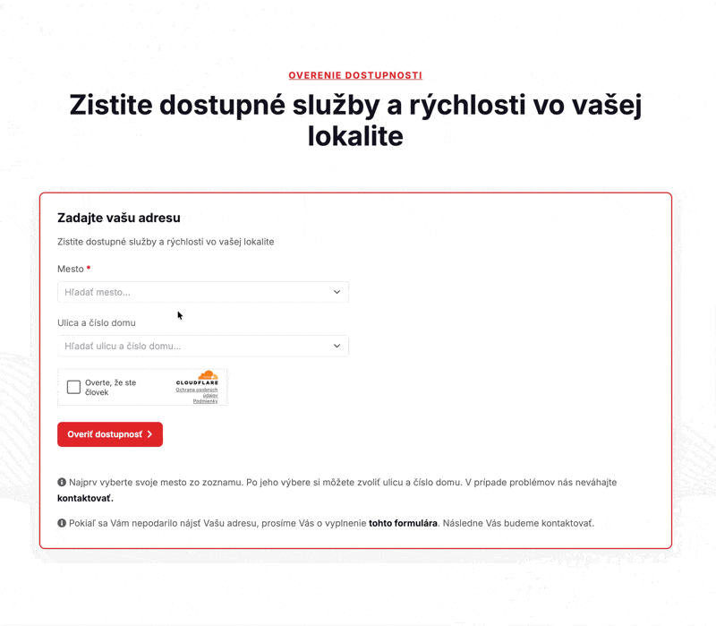 Ukážka vyhľadávania dostupnosti na webe E-MAX